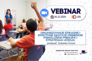 Read more about the article Organizovanje efikasne i efektivne nastave primenom psiholoških principa i strategija učenja